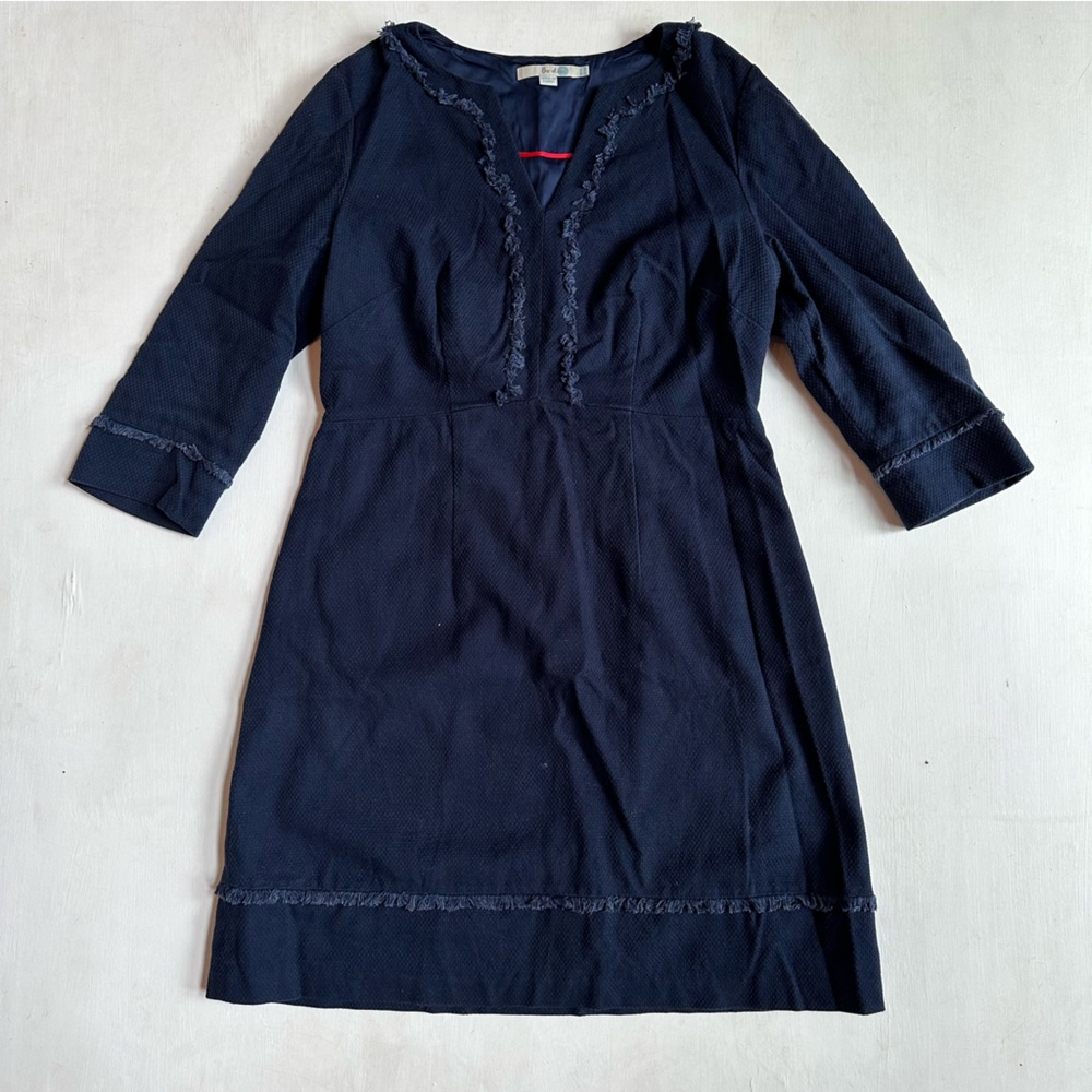 Boden Split Neck Navy Blue Dress